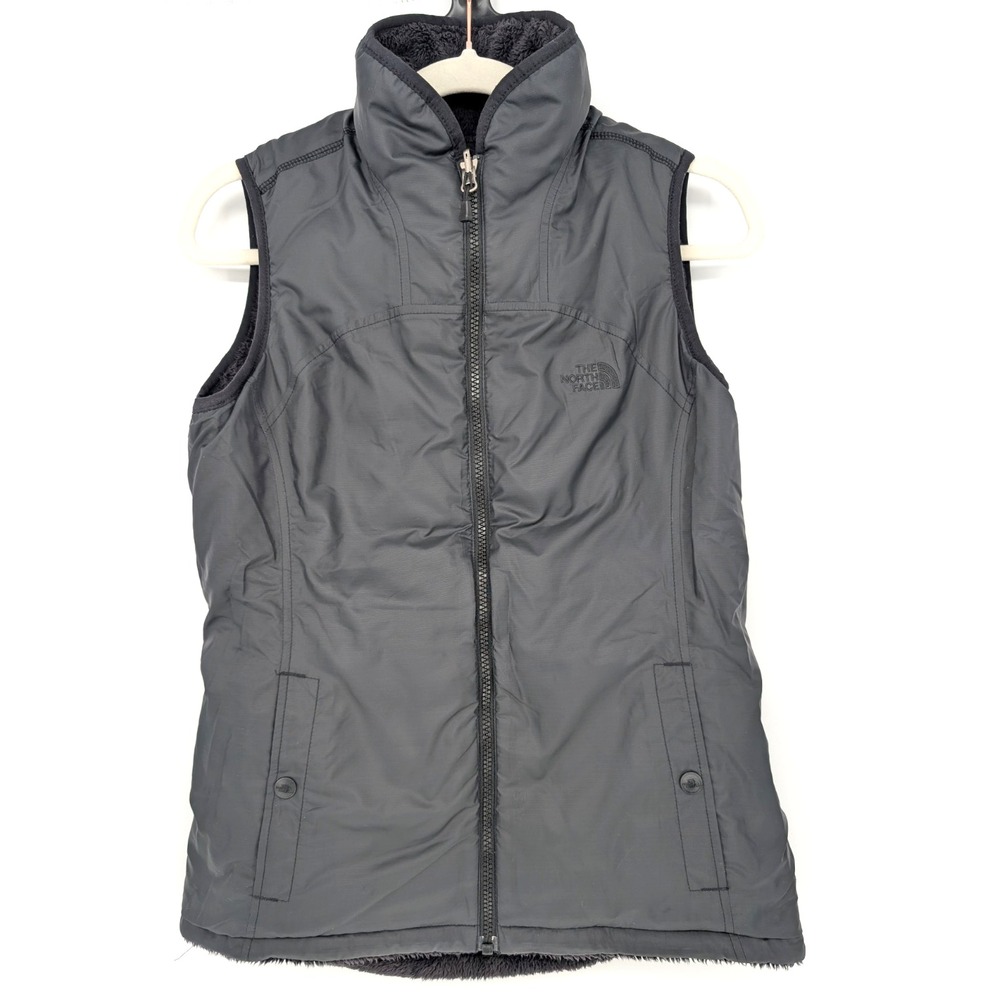 The North Face Womens Reversible Fleece Puffer Vest Black Zip Outdoor Layering